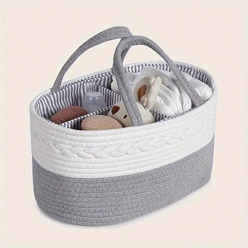 Grey Woven Storage Bag for Diapers and Organizer Baby Nursery Supplies