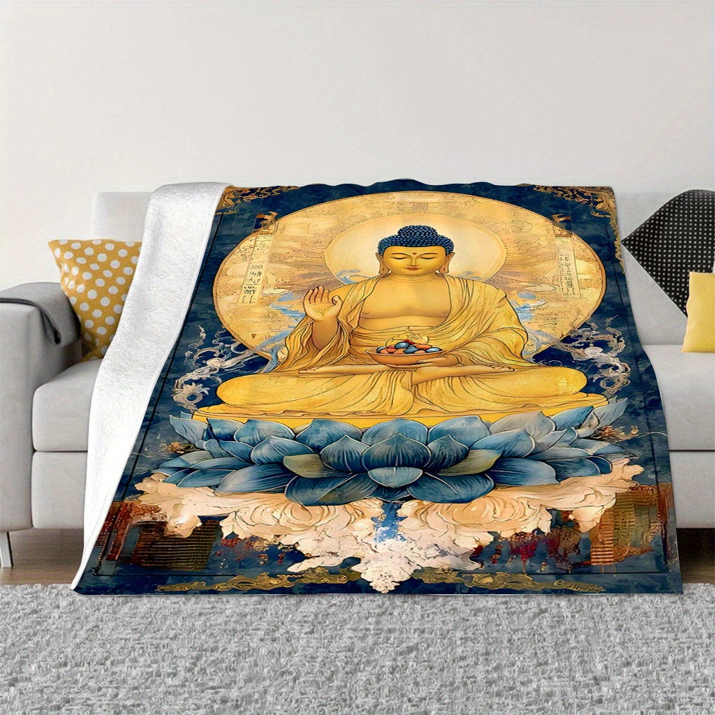Vintage Buddha Flannel Blanketi: Ushbu juda yumshoq uyqu blanketi bilan yil davomida qulay va iliq bo'ling - O'ziga xos lotus gullari dizayni bilan - Tug'ilgan kunlar yoki do'stlarga sovg'a berish uchun ideal
