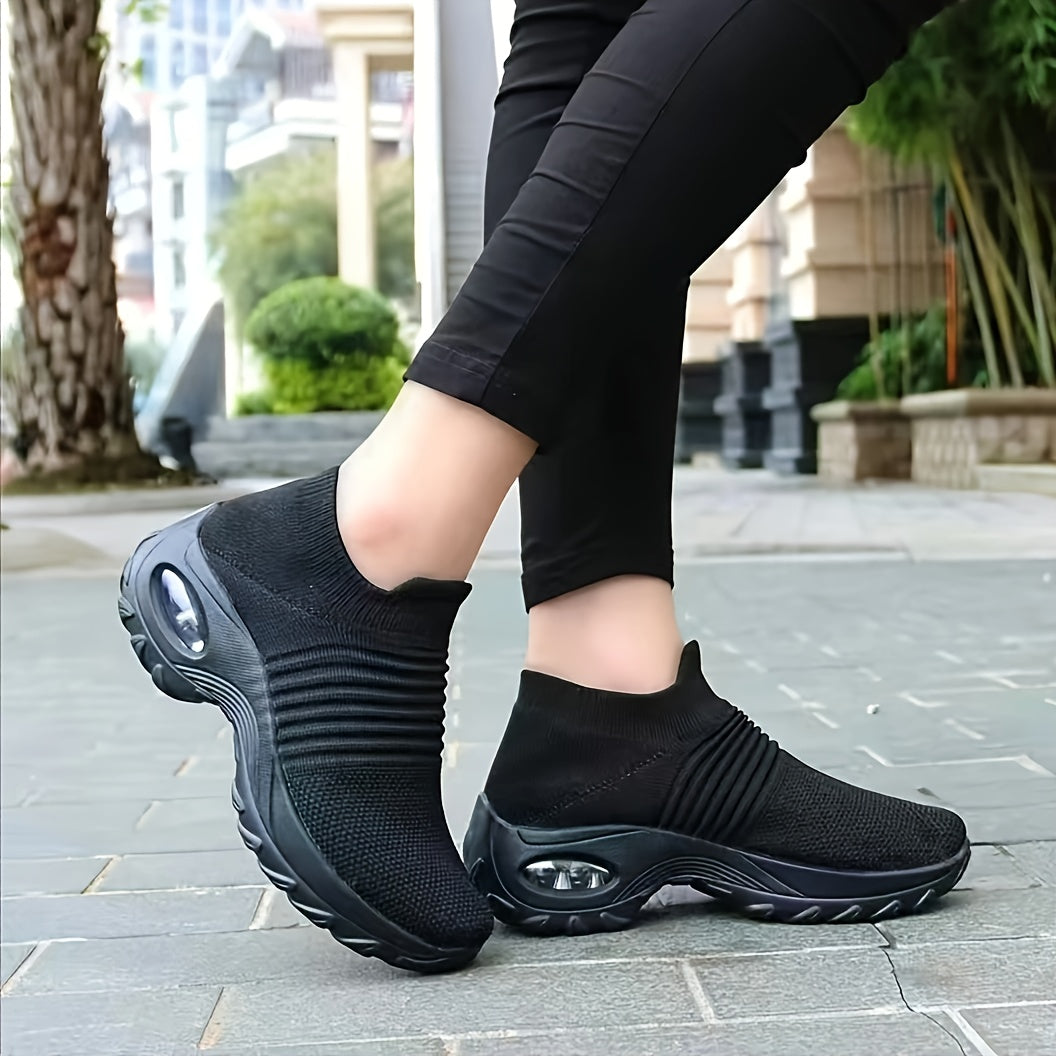 Women’s Slip-On Sneakers Breathable Knit Upper Cushioned Sole Black