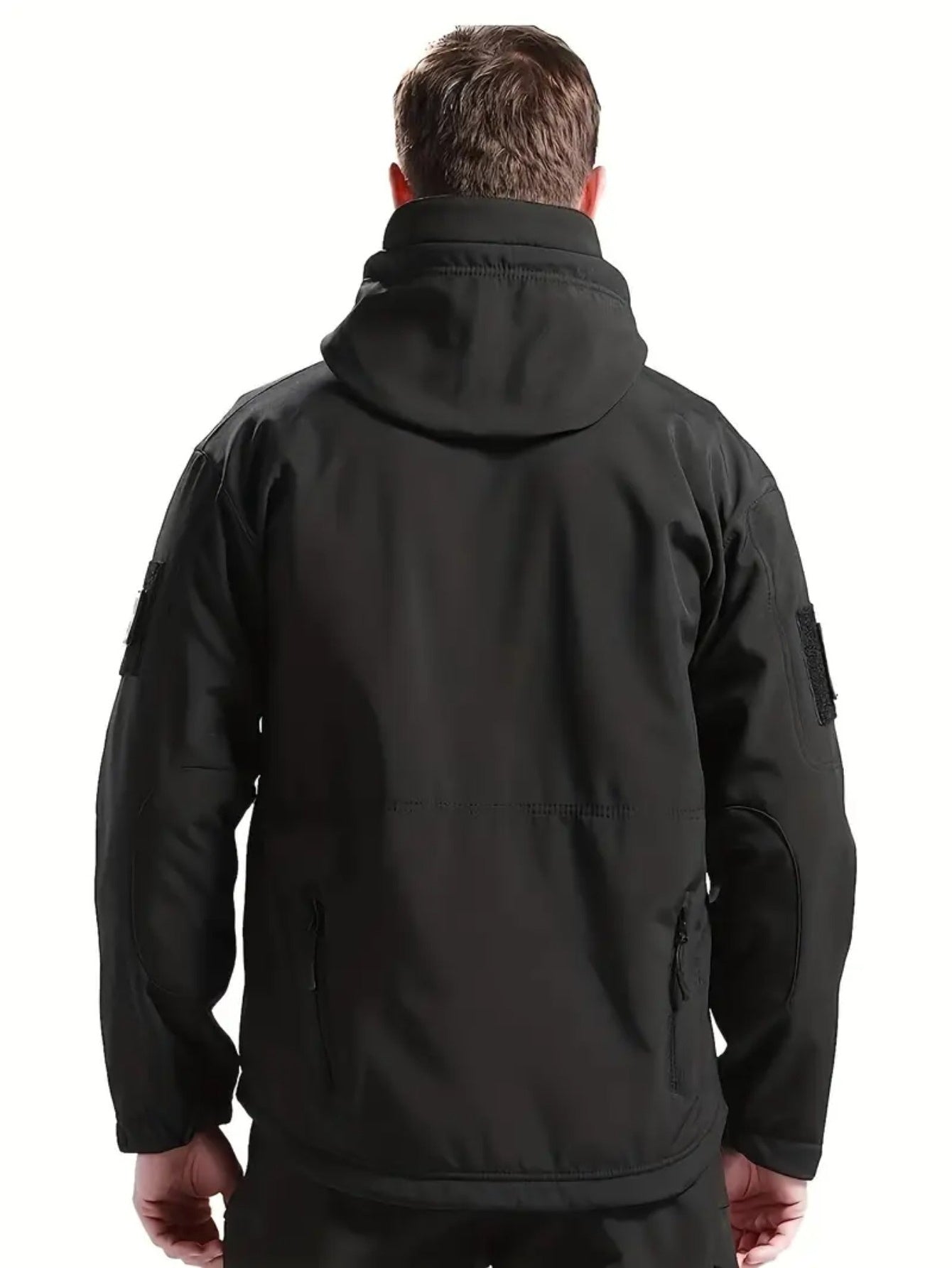 Men's Fall Winter Shark Skin Fleece Workwear Set Hooded Jacket Tactical Pants Solid Color Loose Fit