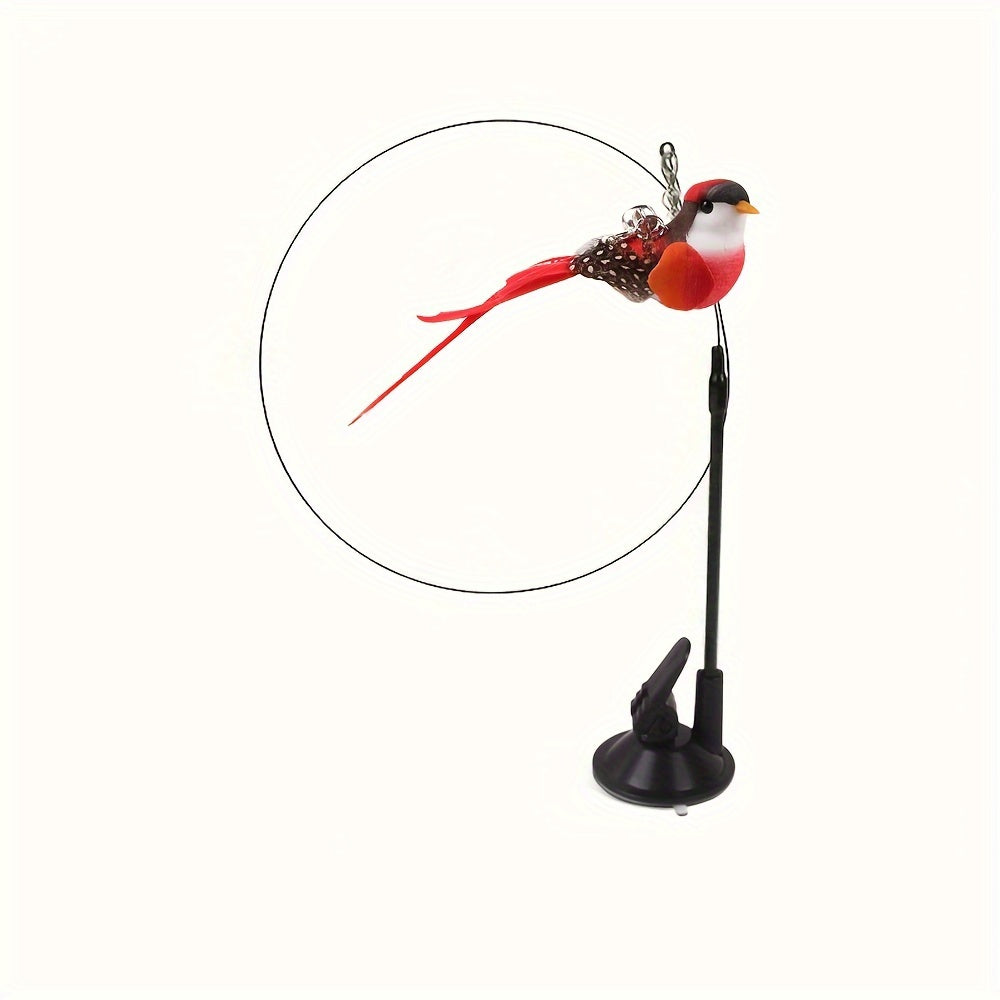 Interactive Cat Teaser Wand with Suction Cup Bell and Detachable Bird Toy