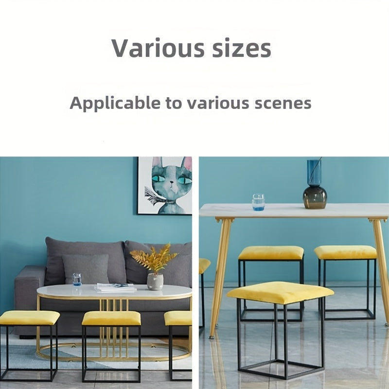 Shimoliy uslubidagi ottoman, yashirin metall ramkali, rang-barang qoplamada 5-in-1 modulli stul, turli muhitlar uchun mukammal - sariq/kulrang/ko'k/yashil va boshqalar.