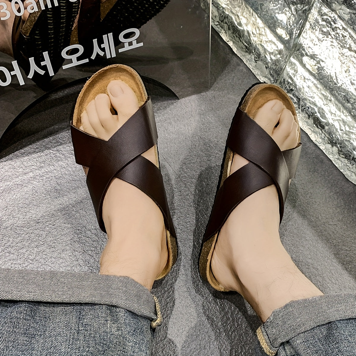 Мужские тапочки из микрофибровой кожи с открытым носком для дома и улицы, повседневные, всесезонные