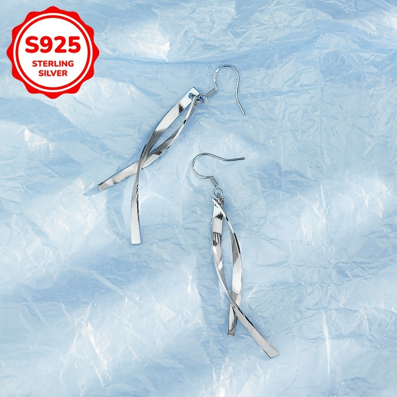 Women's Silver Earrings with Drap and Cross Line Tassel Lightweight Jewelry for Daily Wear and Gifts