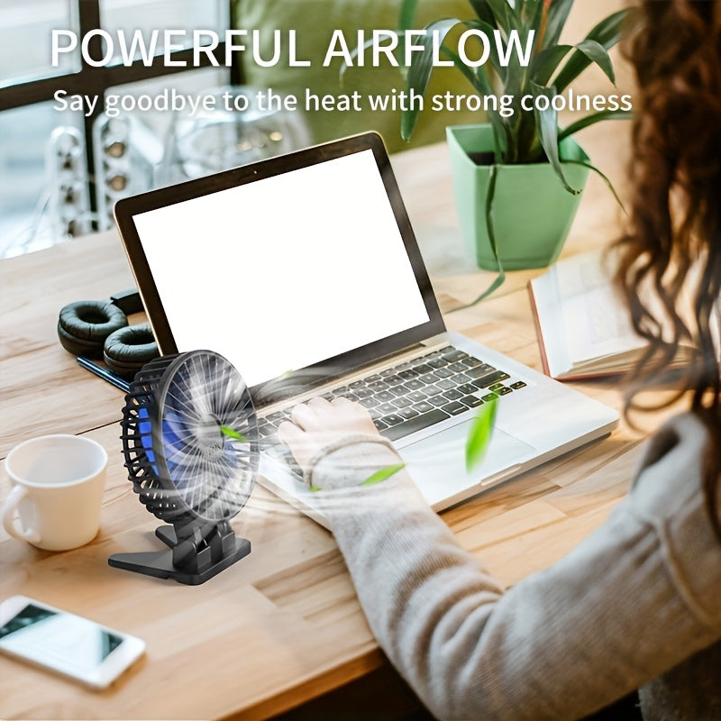 USB Desk Fan with 3 Speeds Quiet Portable Table Fan for Home Office Travel