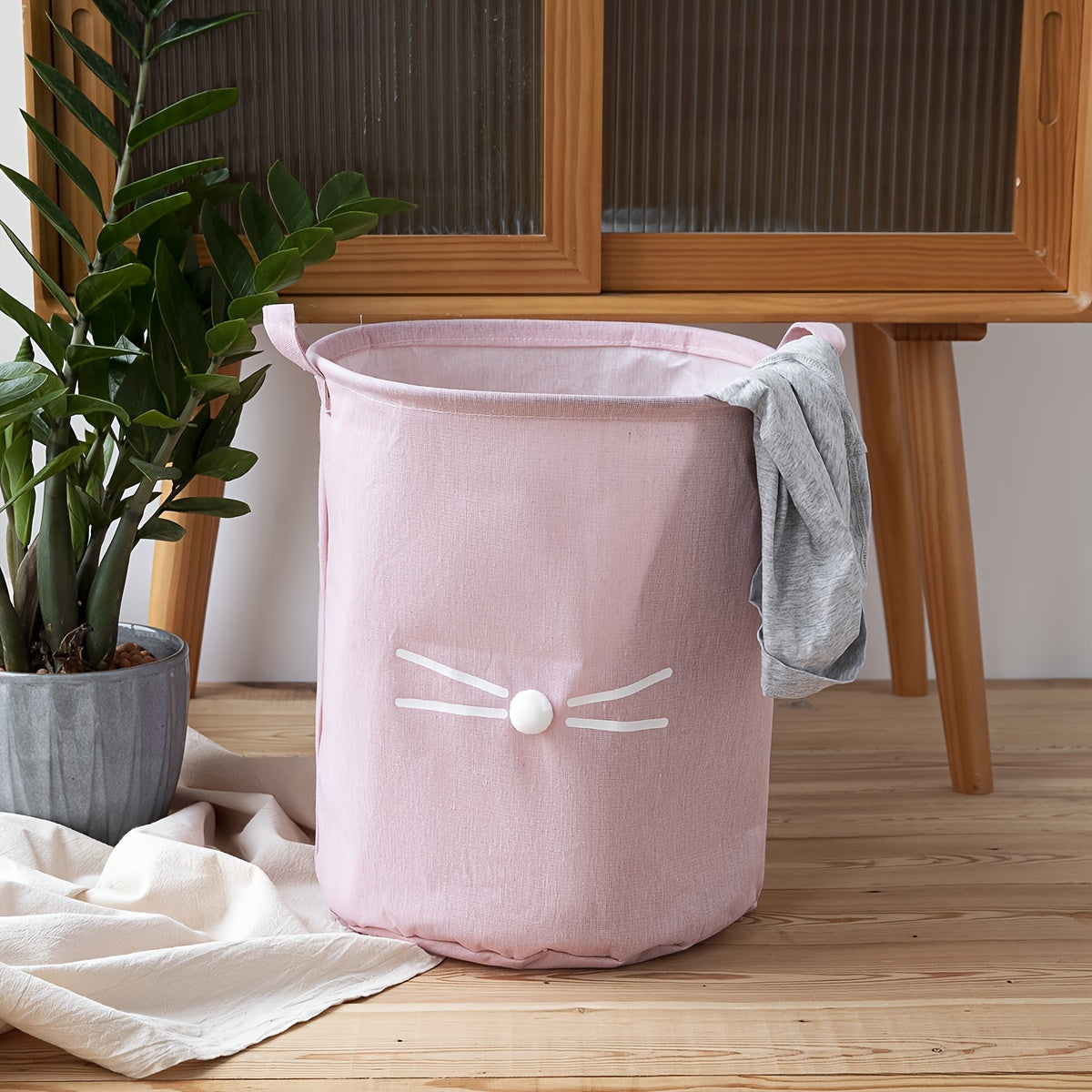Large Bohemian Cat Face Laundry Hamper Waterproof Collapsible Fabric Basket with Handles
