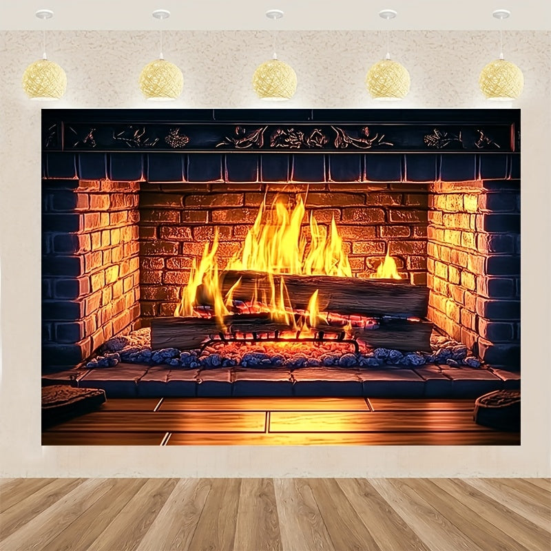 Giant 3D Fireplace Backdrop Red Brick Design Polyester Indoor Decor Multiple Sizes