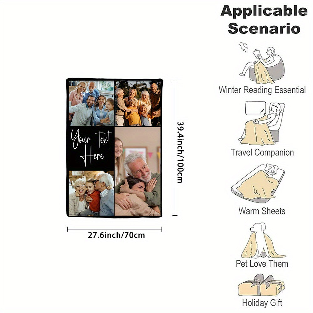 Manta de franela personalizada con foto y mensaje para familia y regalos