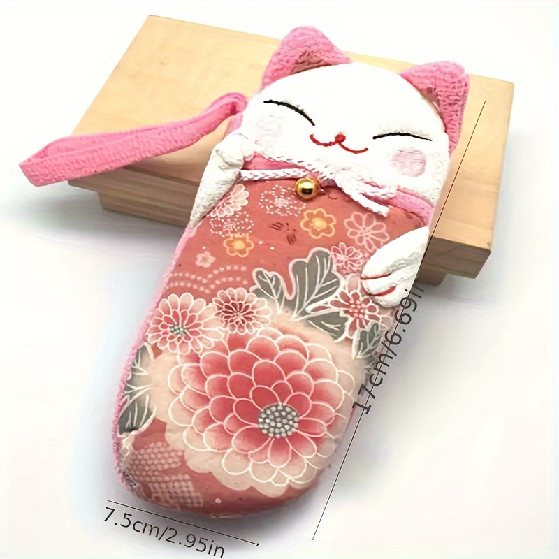 Soft Fabric Eyewear Case with Lucky Cat Design and Lens Case Included