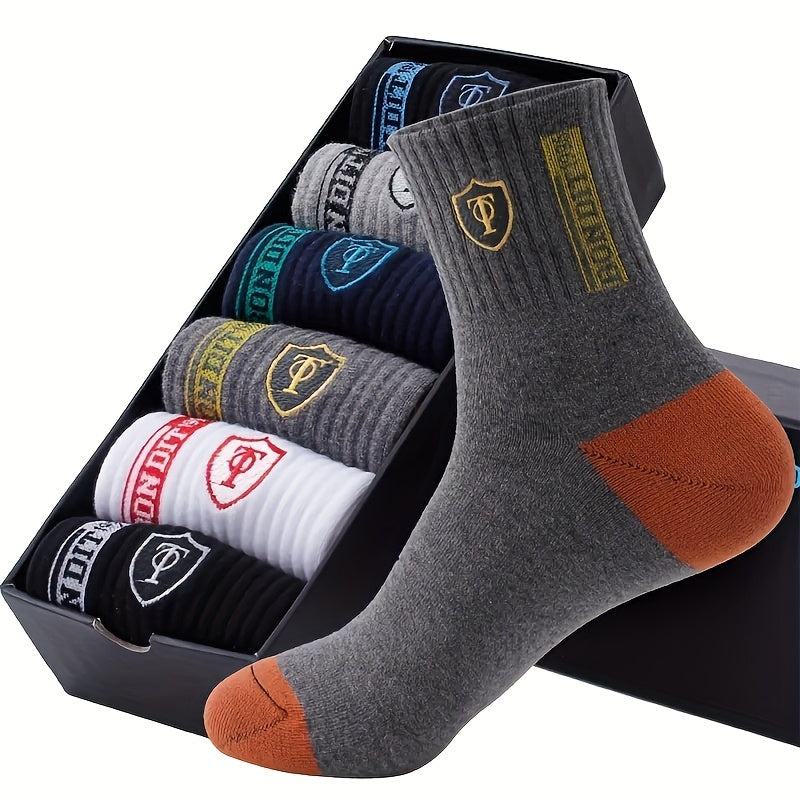 Men's Sports Crew Socks 10 Pairs Geometric Letter Pattern Cotton Polyester