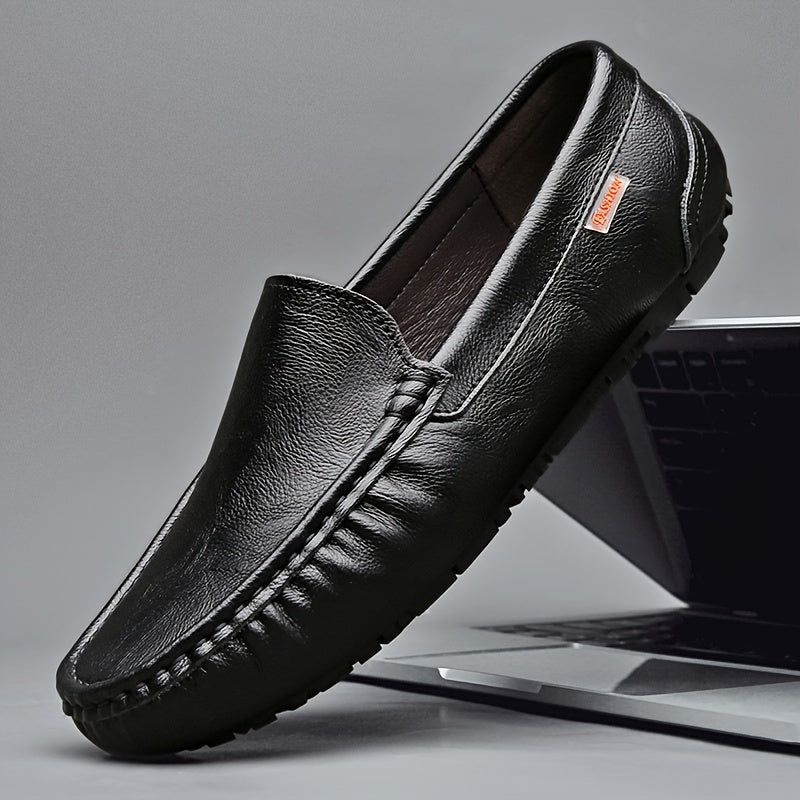 Men's Leather Slip-On Loafers with Rubber Sole for Comfortable Walking