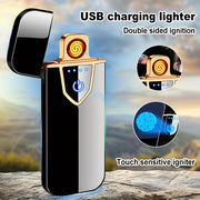 Men's Plasma Lighter Fingerprint Sensor Rechargeable Touch Flameless Blue