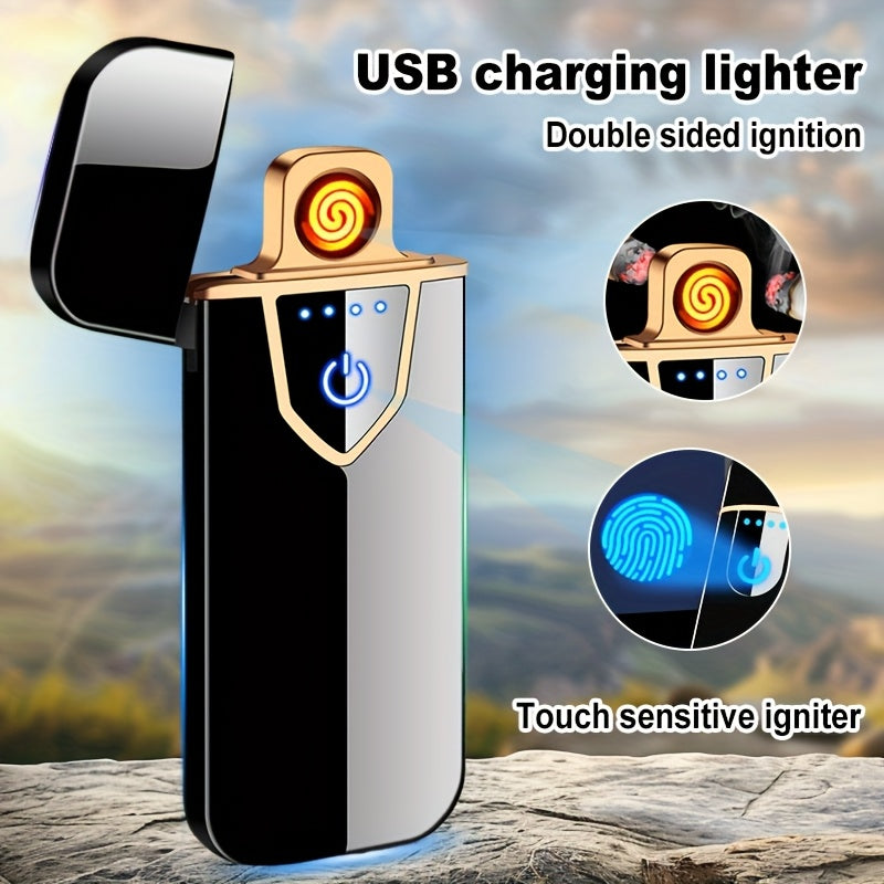 Men's Plasma Lighter Fingerprint Sensor Rechargeable Touch Flameless Blue