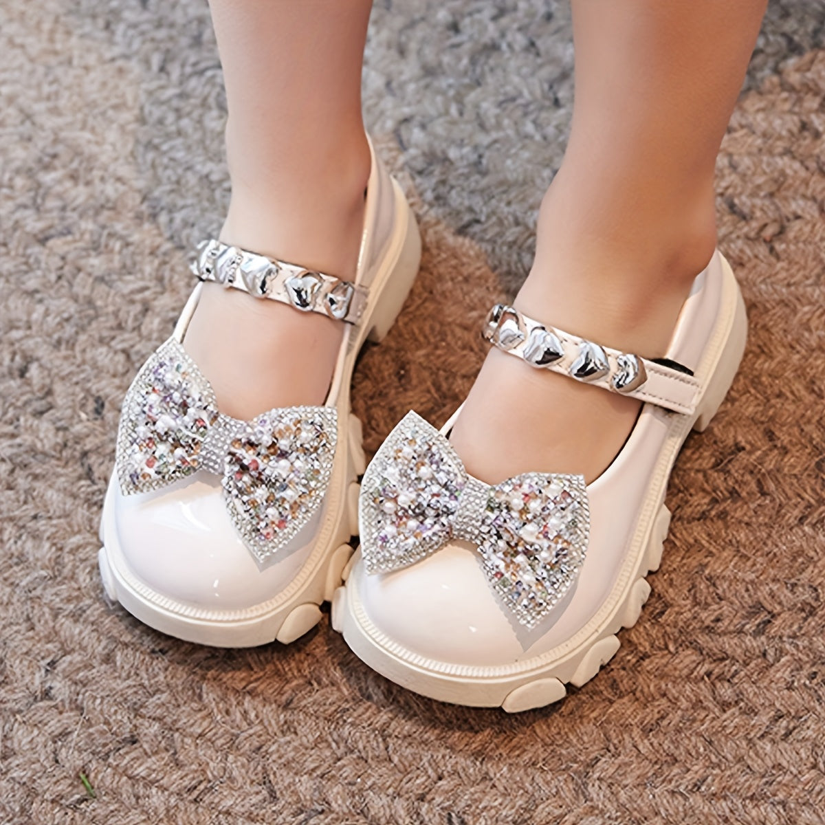 Zapatos planos para niñas con lazo y patrón de diamantes en negro, blanco y rosa para uso diario y casual