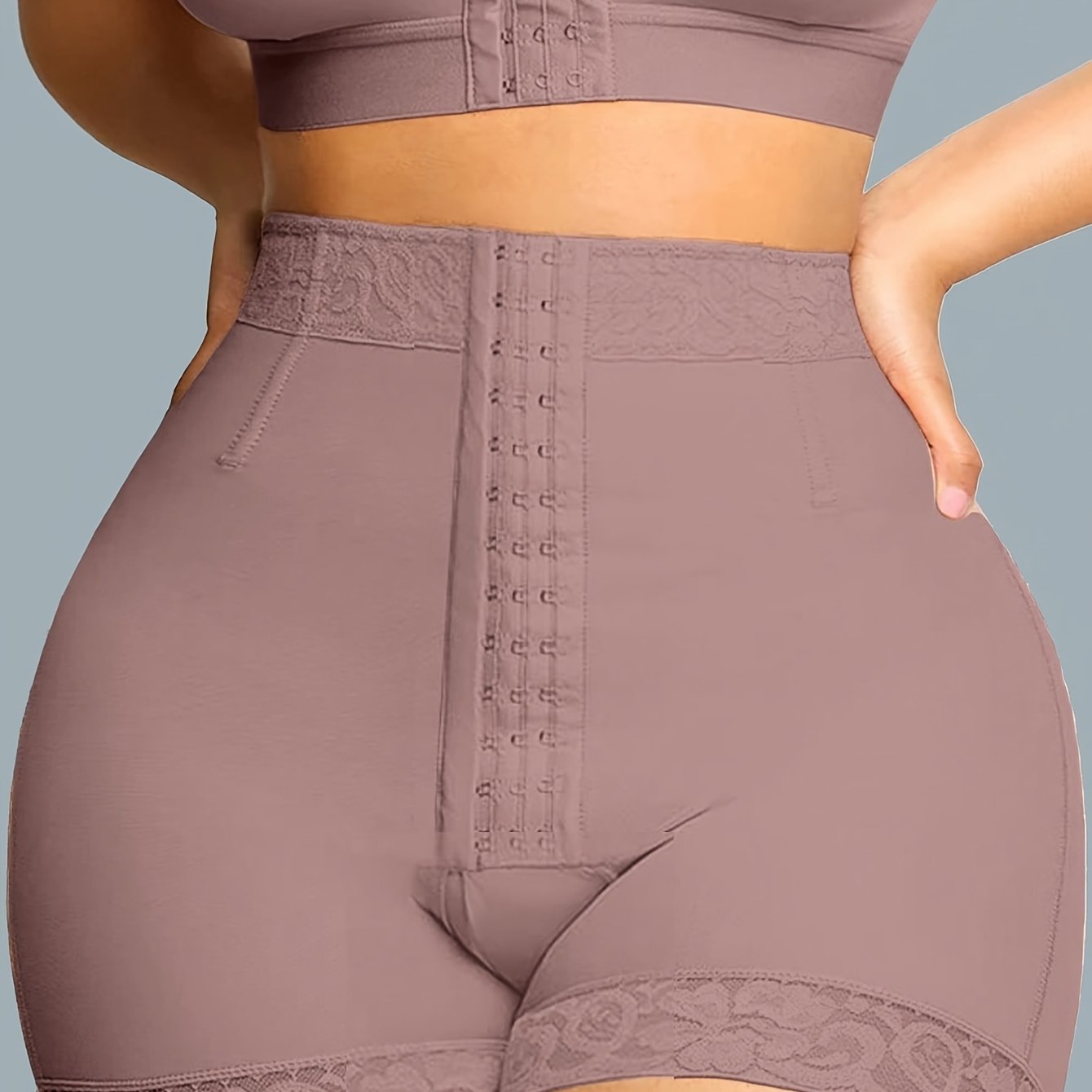 Women’s Beige High-Waisted Shapewear Shorts with Tummy Control and Butt Lifter