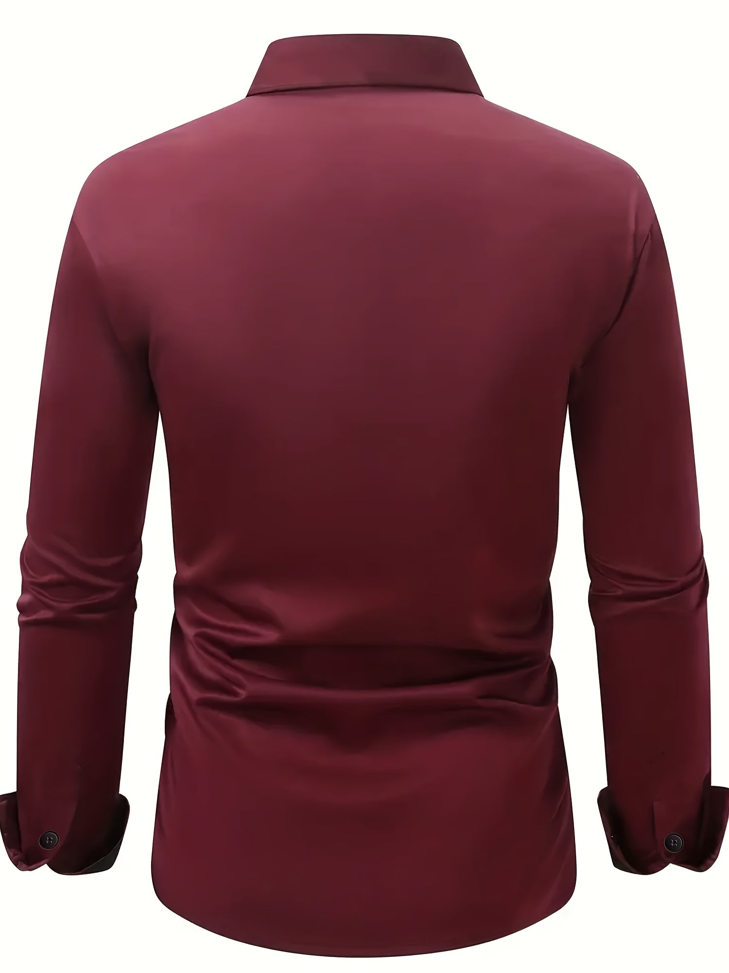 Men's Green Long-Sleeve Polyester Dress Shirt Semi-Sheer Lapel Business Formal