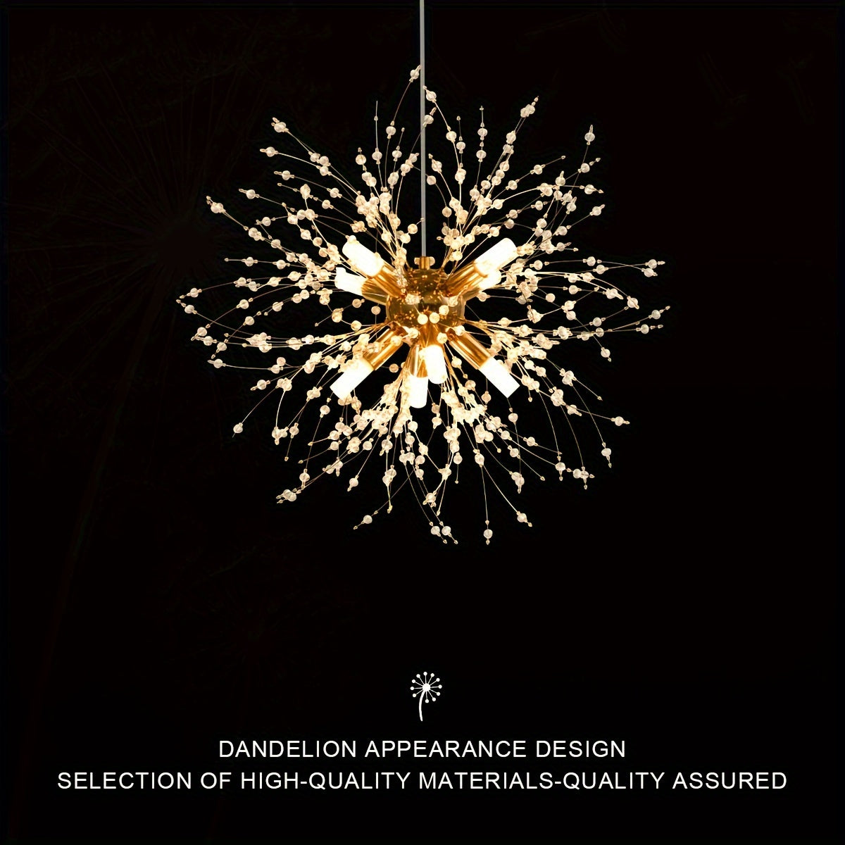Modern Gold Crystal Dandelion Chandelier with 8 G9 Bulbs for Living Room Dining Room Kitchen