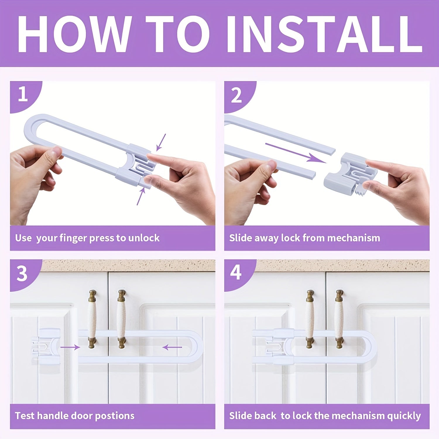 Set of 4 Adjustable Child Safety Locks for Cabinets and Drawers U-Shaped Proofing