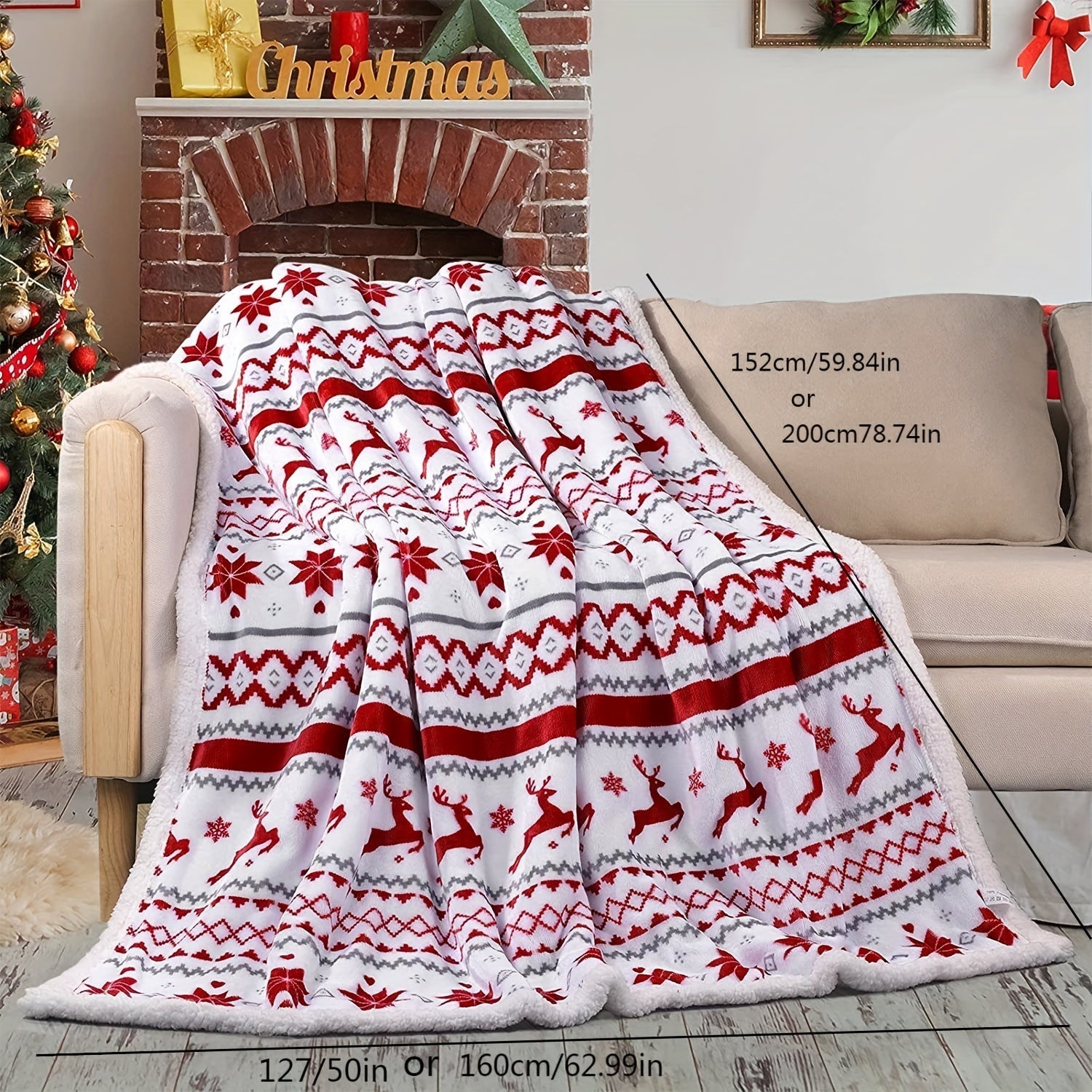Kids Christmas Sherpa Blanket Reindeer Snowflakes Plush Fleece Warm Winter Throw