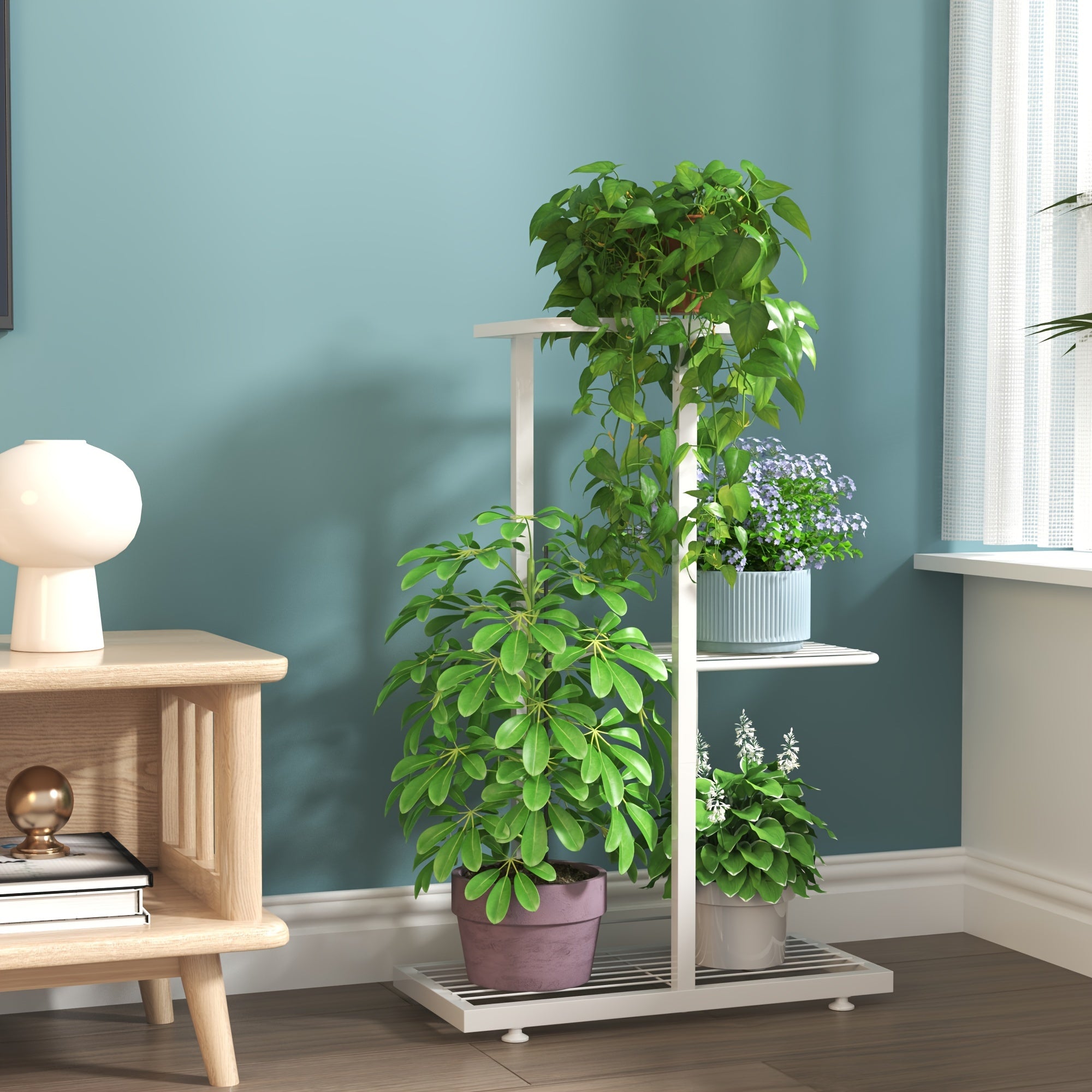 European Style Multi-Tier Metal Plant Stand White Rustproof Indoor Balcony Decor