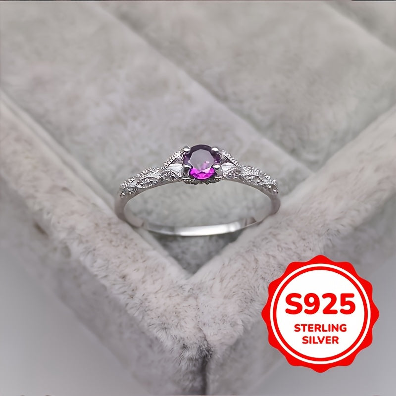 Sterling Silver Anniversary Ring with Synthetic Purple Gemstone and Zirconia for February Birthstone