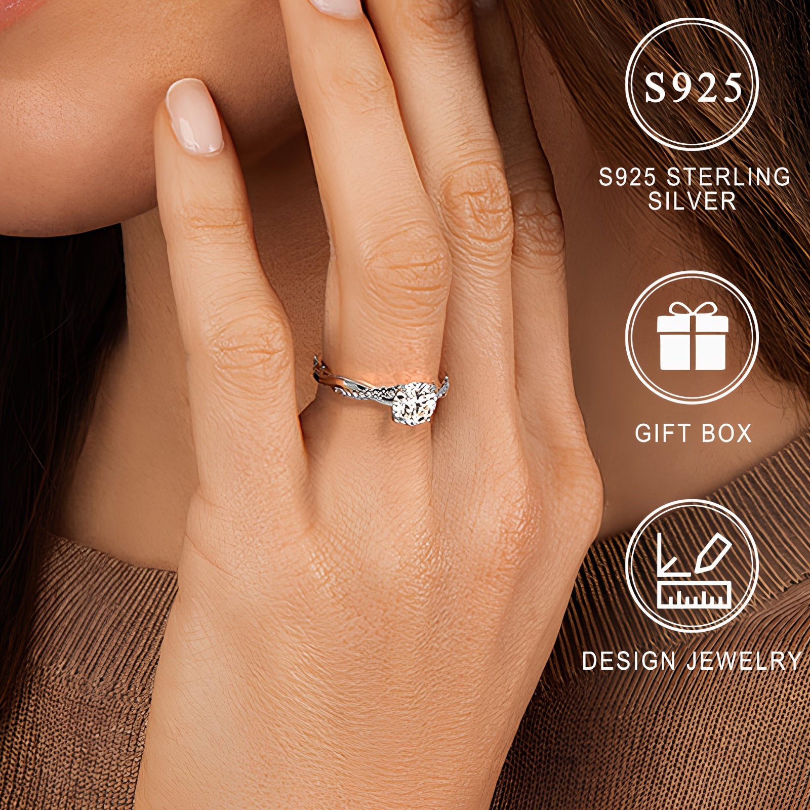 Элегантное кольцо из серебра 925 пробы для женщин с дизайном закрученной лозы и синтетическим кубическим цирконием, идеально подходит для повседневной носки, отлично подходит для подарков, в комплект входит подарочная коробка ко Дню святого Валентина.