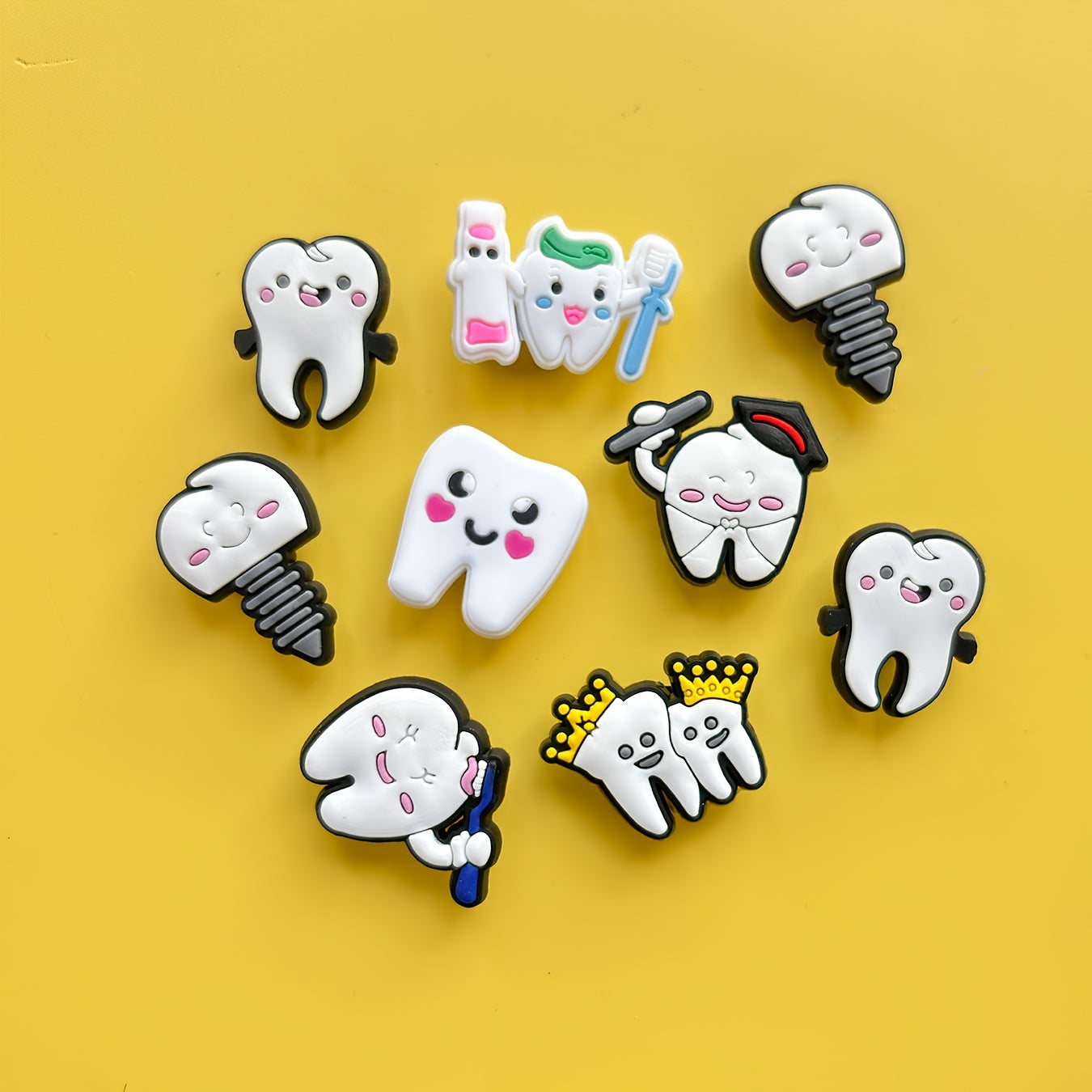 9pcs Cartoon Teeth Pins PVC Dental Design Hair Accessories Craft Items