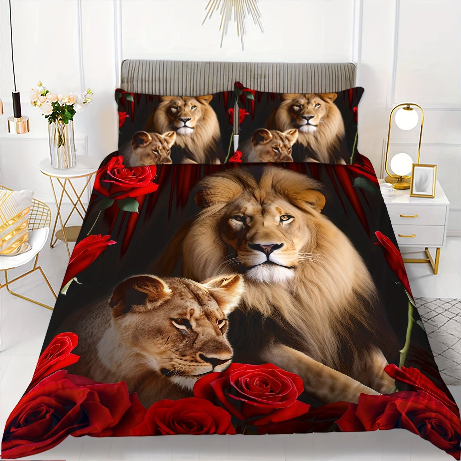 2/3 Pieces Duvet Cover Set King Size Animal Print Polyester Soft and Comfortable for Boys and Girls