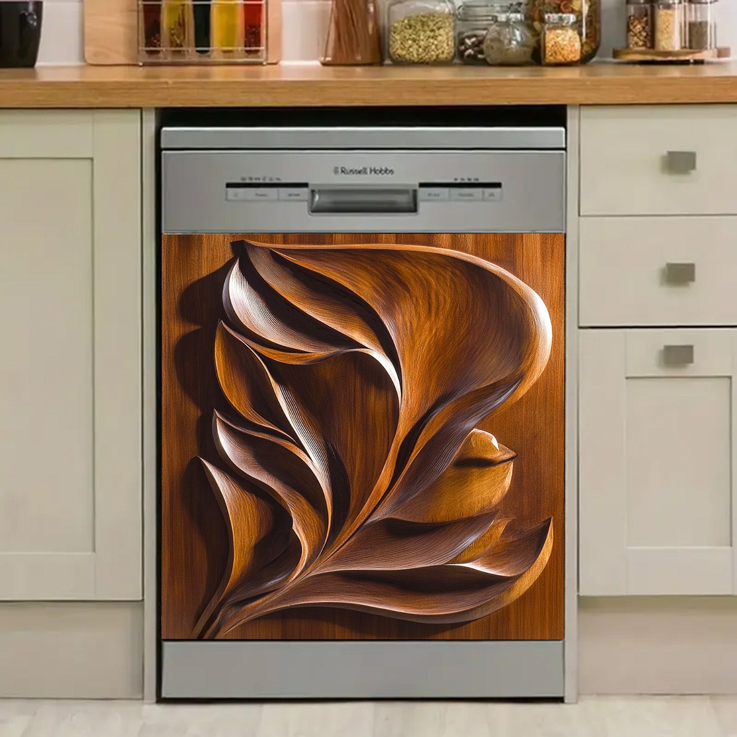 Yog'och barg dizayni dishwasher magnit qopqog'i, suv o'tkazmaydigan, issiqlikka chidamli metall panel stiker