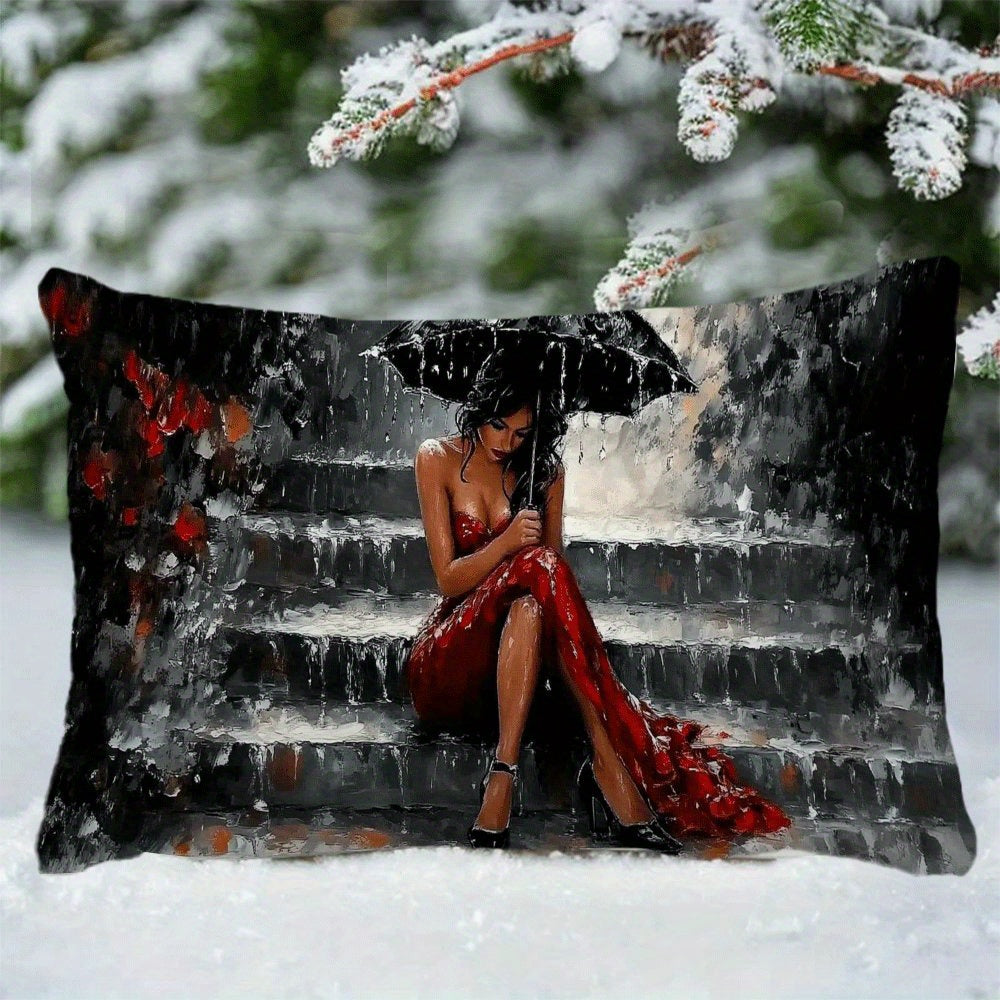 Stylish Red Dress Woman Pillowcase 50.8x30.48cm for Home Decor and Sofa
