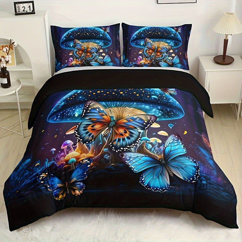 Butterfly Flower Digital Print Bedding Set 3-Piece Duvet Cover and Pillowcases