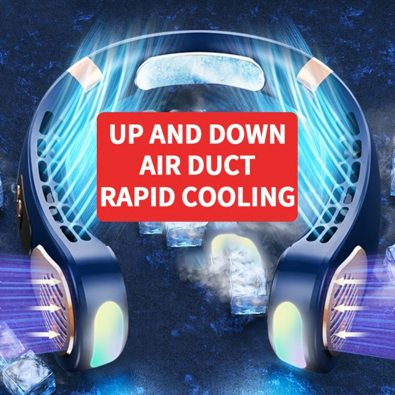 Portable Bladeless Neck Fan Rechargeable USB LED Display for Outdoor Travel Camping