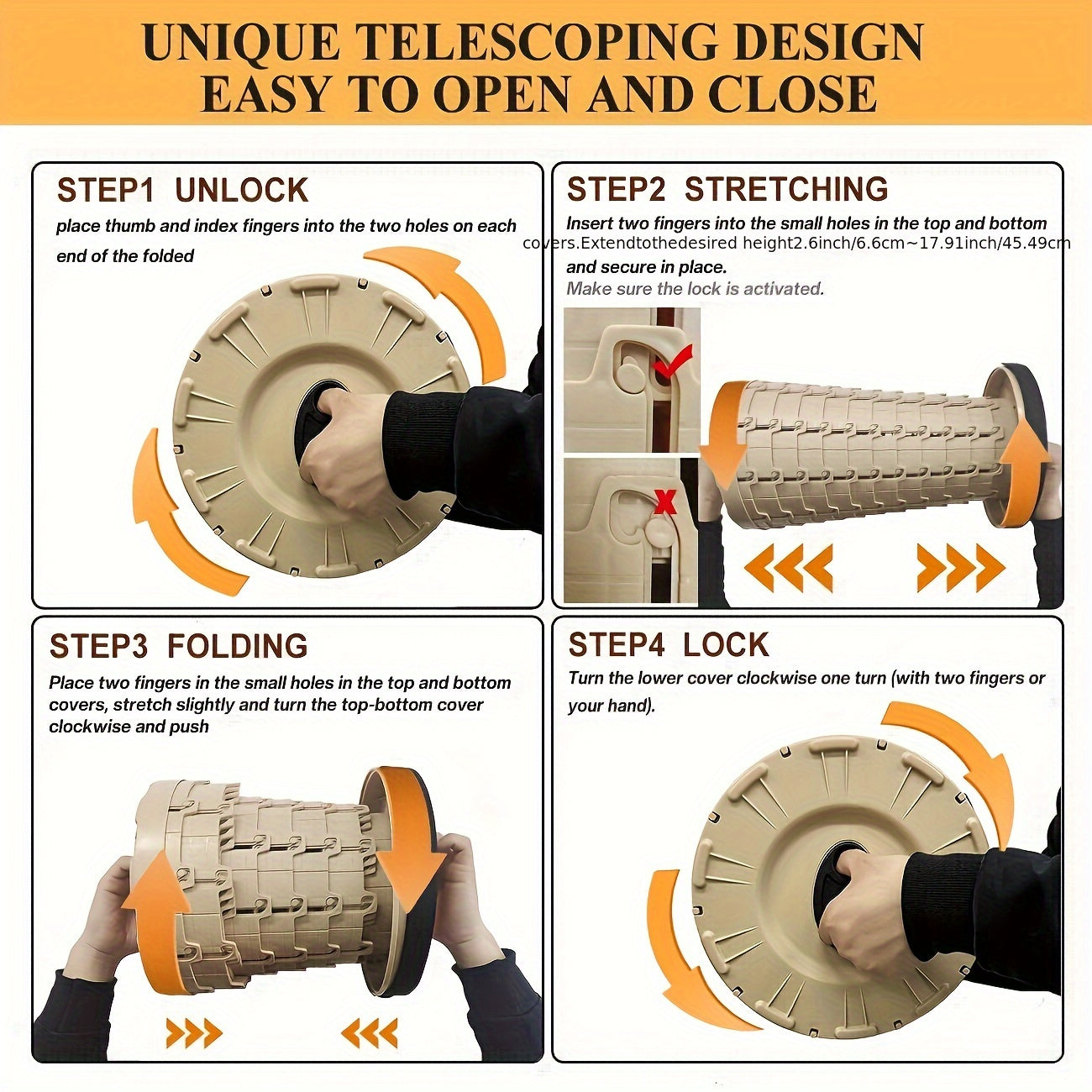 Portable Folding Stool with PU Cushion, 12-Level Adjustable, 226.8KG Capacity for Outdoor Activities