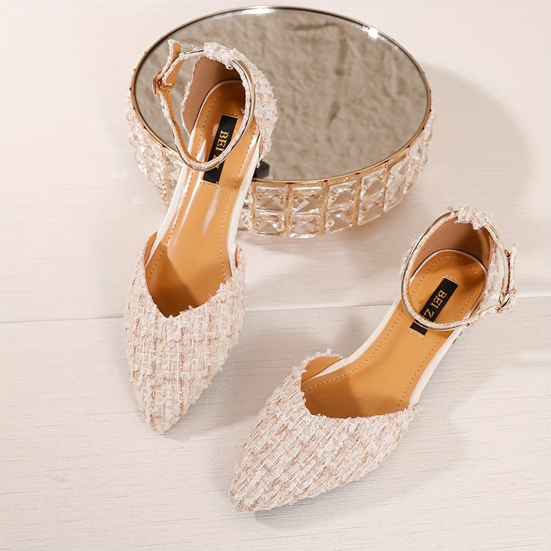 Women's Sandals Woolen Block Heel Ankle Strap Point Toe Dress Shoes