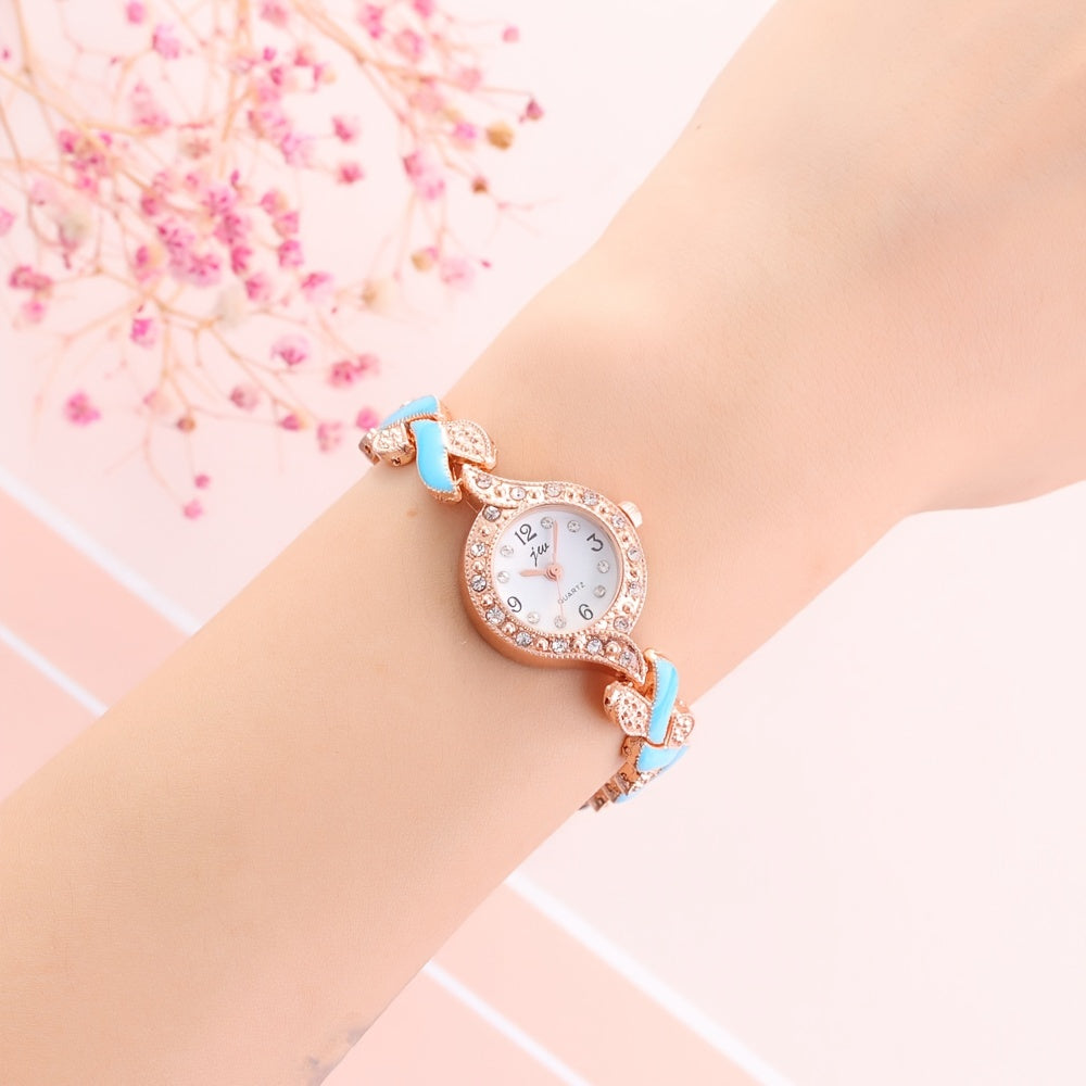 Women’s Rhinestone Quartz Bracelet Watch and Baroque Jewelry Set 5 Pieces