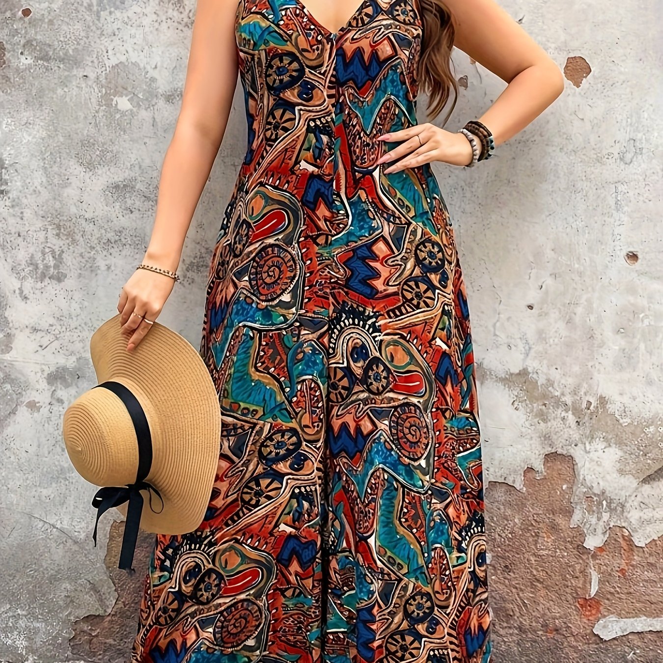 Plus Size Women's V-Neck Maxi Dress Floral Wrap Long Dress for Party Casual