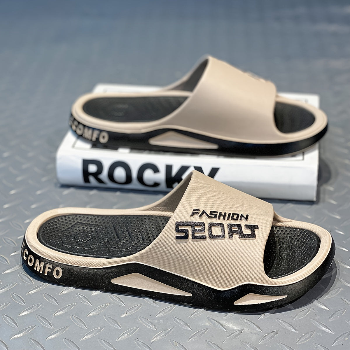 Men's Alphabet Print PVC Slides Non-Slip Indoor Outdoor Casual Summer