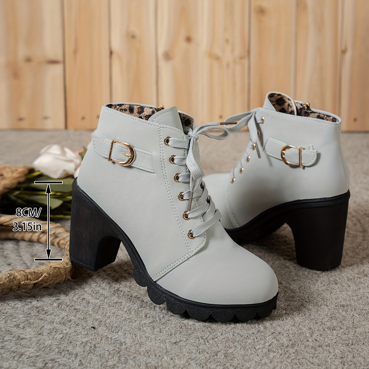 Women's Leather Ankle Boots with Side Zipper and Buckle for All Seasons