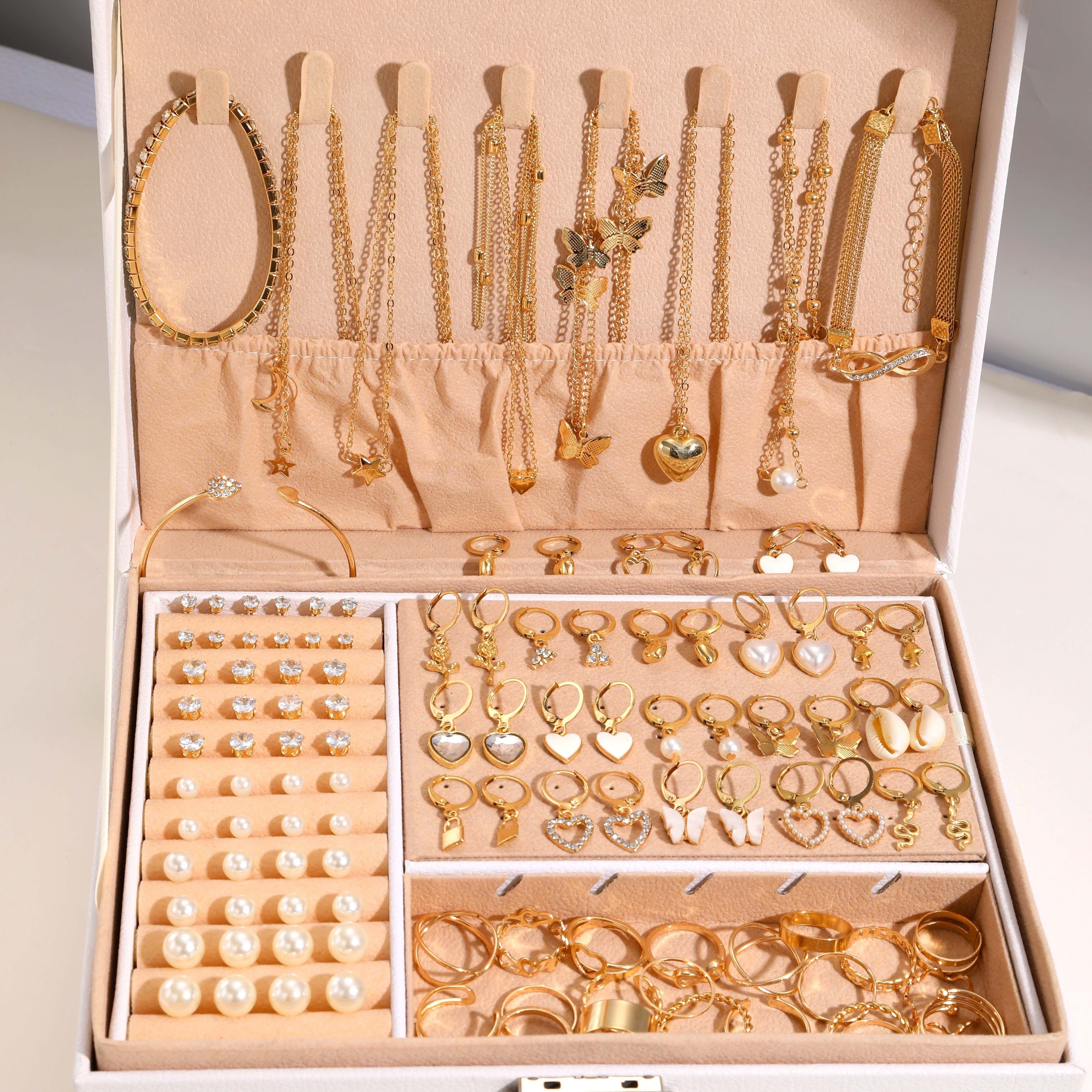 Ayollar uchun vintage kumush zargarlik to'plami, zirconiyning yurak va kapalak shaklidagi taqichlari bilan, 115 dona