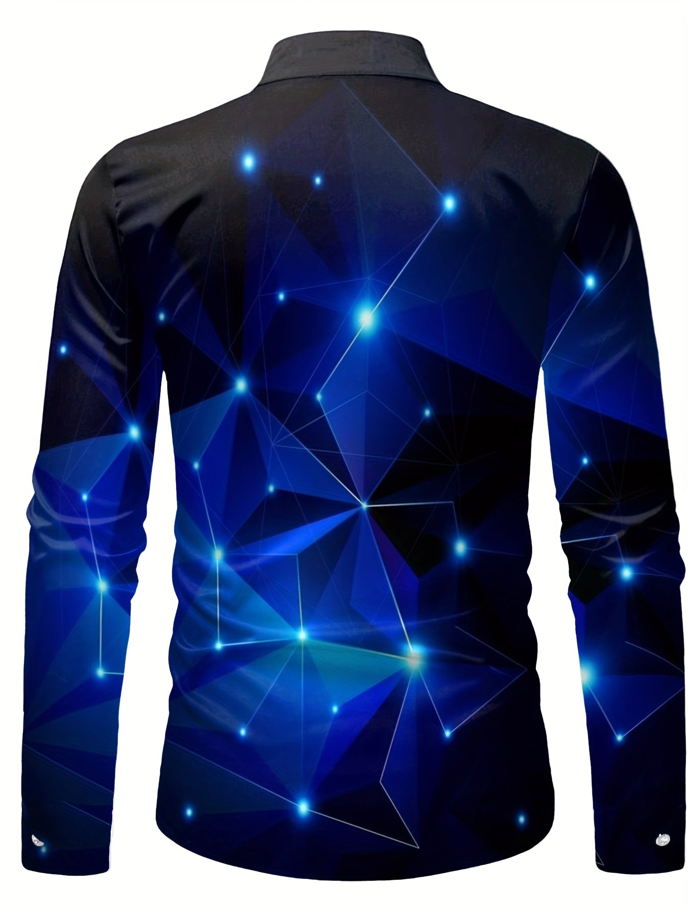 Men's Blue Starry Night Geometric Long Sleeve Shirt Polyester Casual Button-Up with Chest Pocket