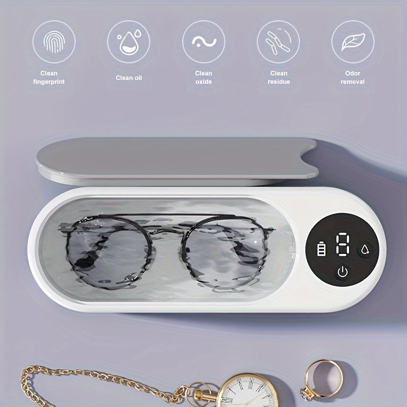 Portable Ultrasonic Jewelry Cleaner Machine Plastic Chemical-Free for Glasses Watches Braces