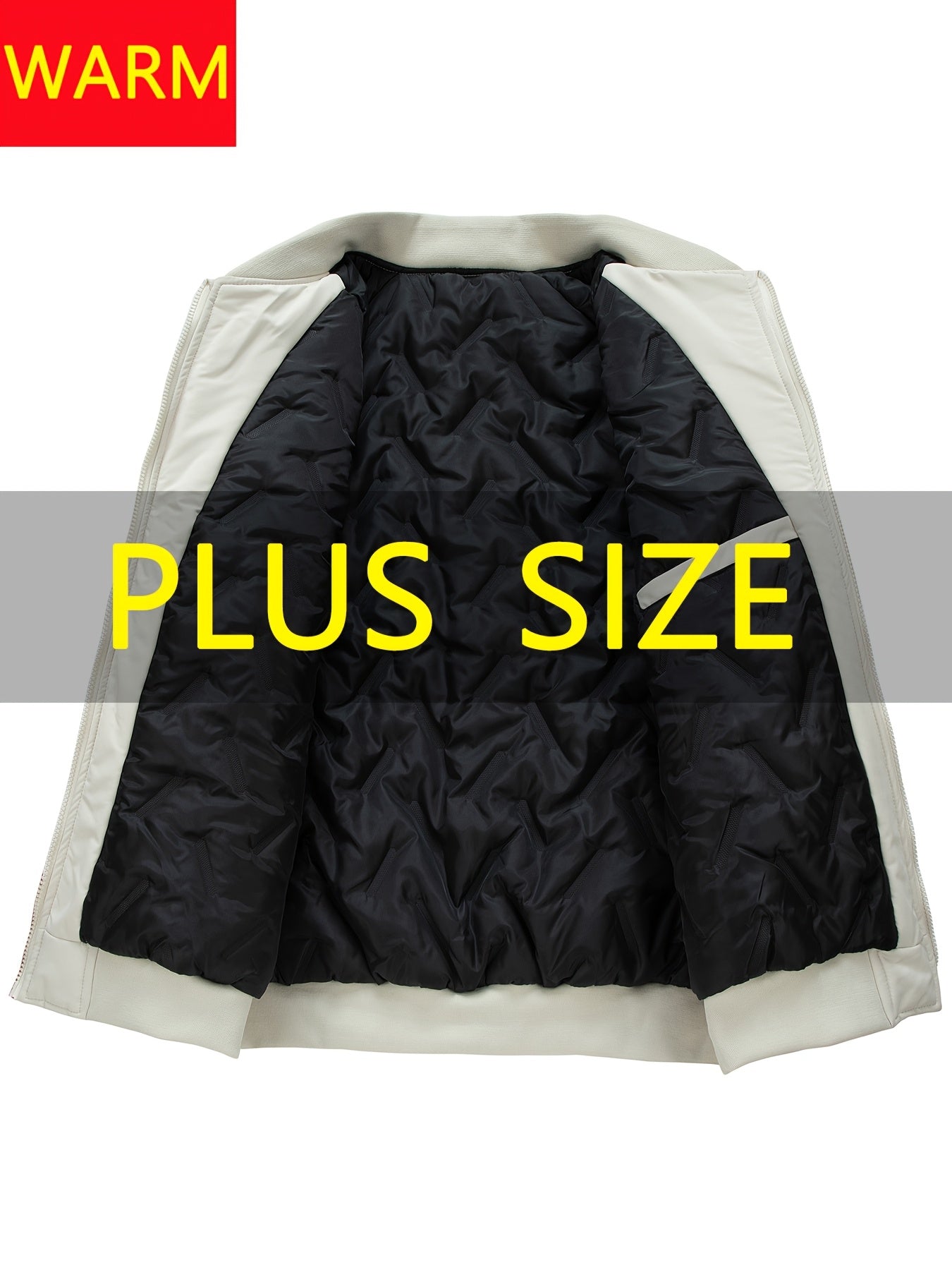 Men's Plus Size Casual Polyester Jacket with Baseball Collar and Zip Pockets