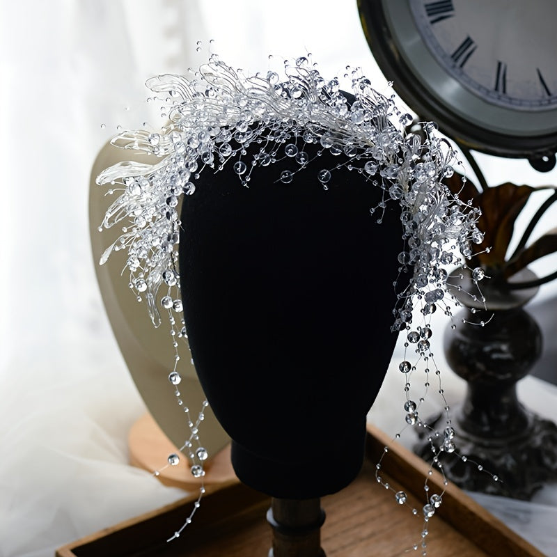 Handmade Crystal Bead Tiaras for Brides Wedding Hair Accessories Liquid Flower Design