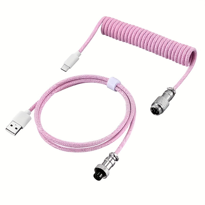 Coiled USB C Mechanical Keyboard Cable with Aviator Connector for Gaming Keyboards