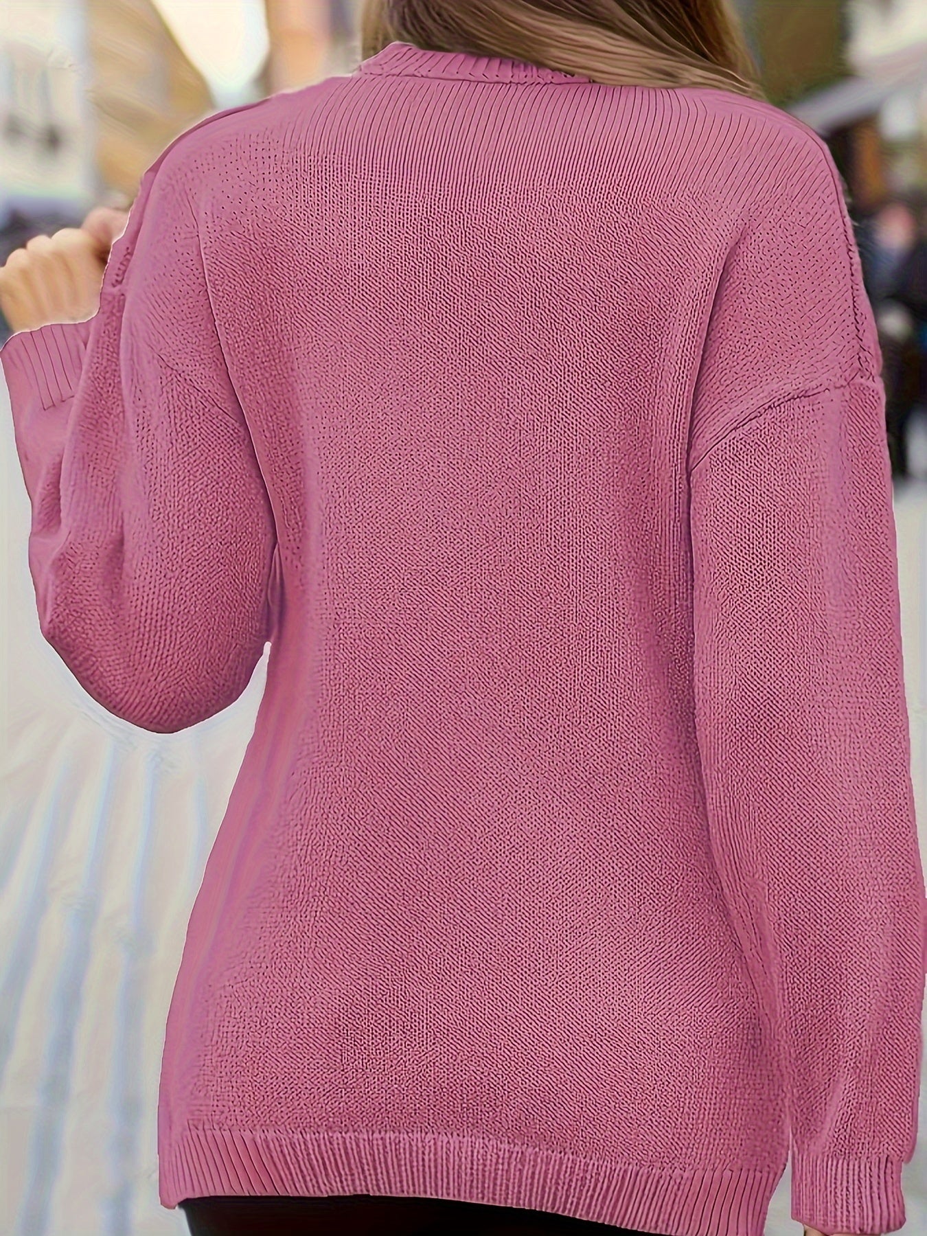 Plus Size Women's Sweater Solid Cable Long Sleeve V Neck Jumper