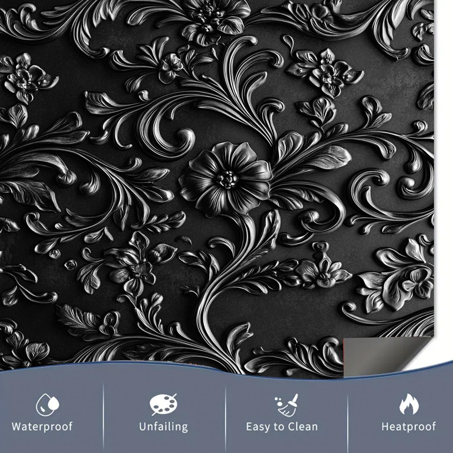 Black Floral Pattern Dishwasher Magnet Cover Waterproof Heat-Resistant PVC Kitchen Decor