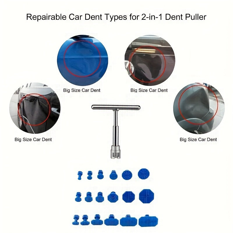 19-Piece Manual Dent Repair Kit with Blue Plugs for Car Bodywork and Fender
