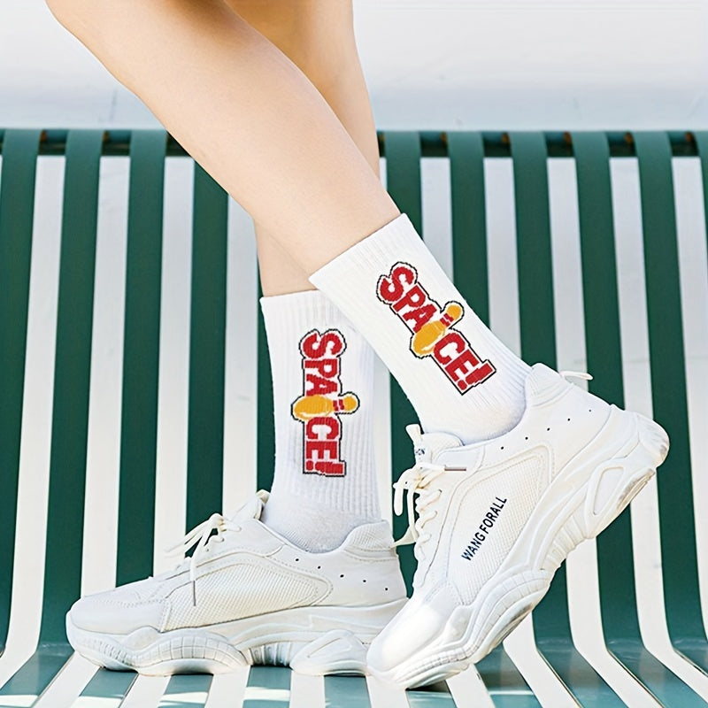 Men's Cartoon Pattern Mid-Calf Athletic Socks Polyester Spandex Casual Sports
