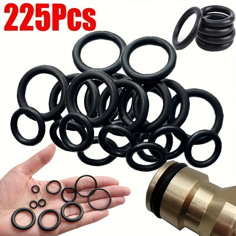 225pcs Rubber O-Ring Assortment Kit 18 Sizes Oil-Resistant Sealing Gaskets for Plumbing Automotive