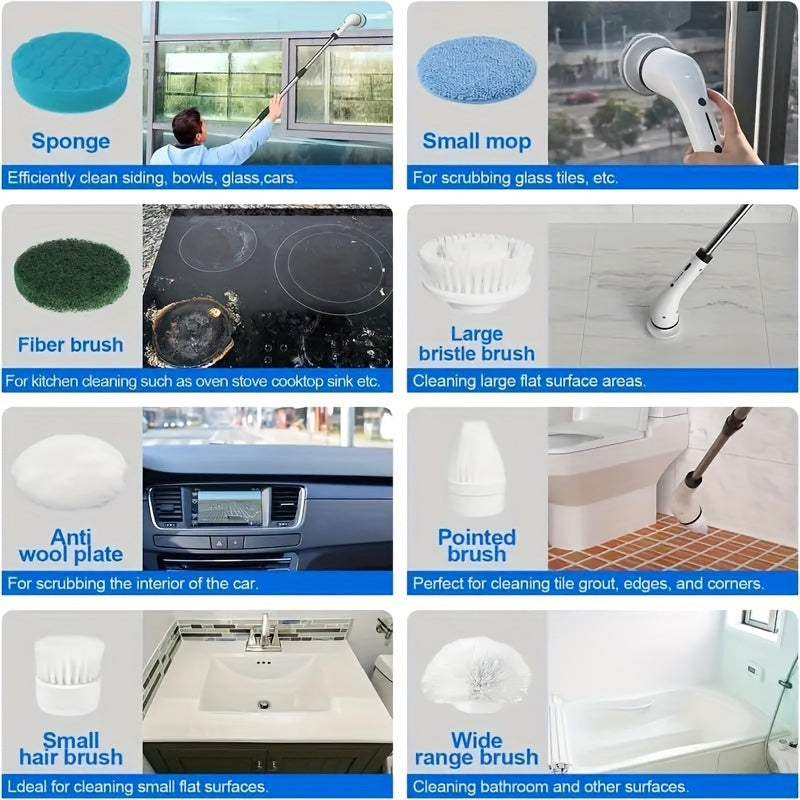 Elektr spin tozalash uchun 8 ta cho'tka boshli to'plam, chuqur tozalash uchun sozlanadigan tutqich